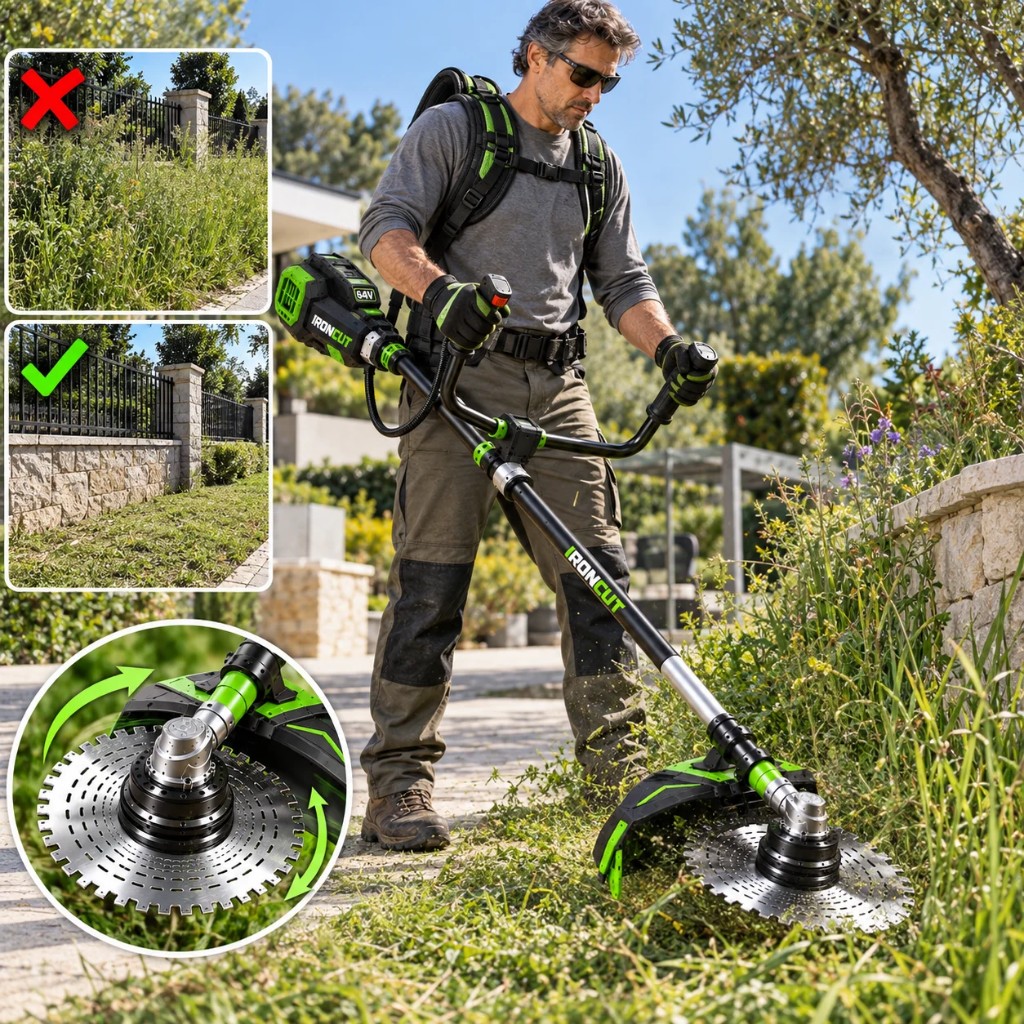 Motore brushless IRON max con lame in acciaio per erba alta e rovi